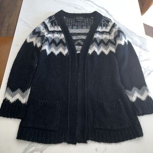 Lara Knit Cardigan Sweater Sz M Black Open Front Knit Mohair Blend Made in Italy